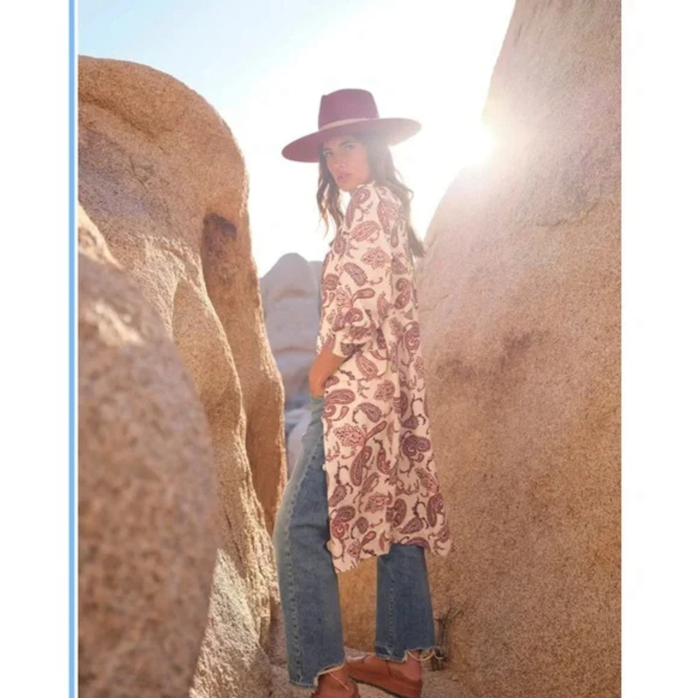 The‎ Bright Side by Rocky Barnes Blazer Dress Womens Small Ivory Midi Paisley